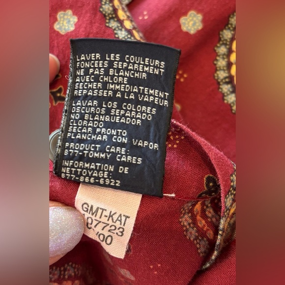 VINTAGE TOMMY HILFIGER Men’s Button Up Short Sleeve Shirt Paisley Print Red L - Picture 5 of 9